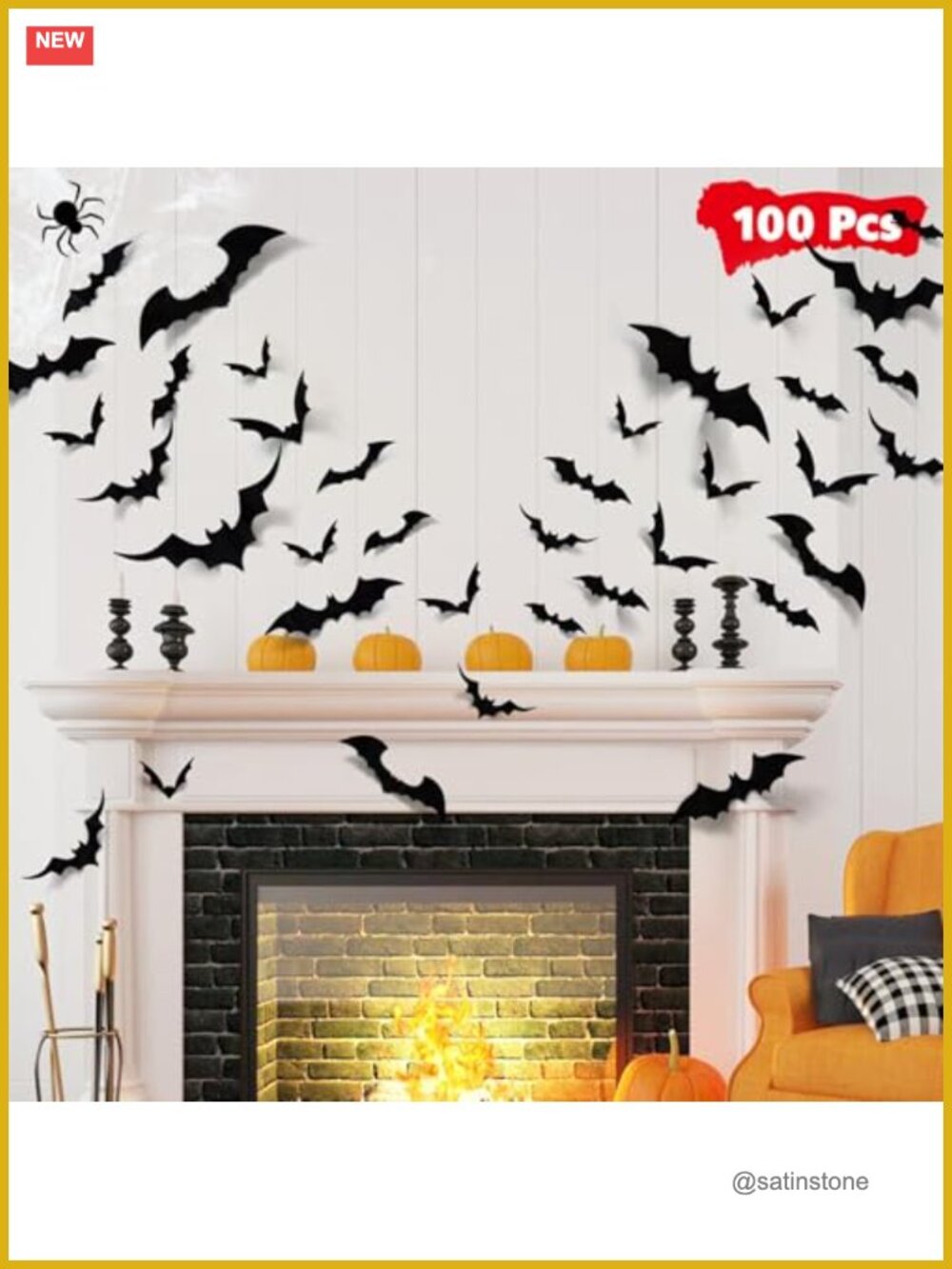 100 Pcs 3D Bat Wall Decor Stickers Halloween PVC Removable Party